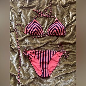 H&M Orange and Black Striped String Bikini Set